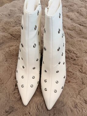White Studded Pointed-Toe Ankle Booties